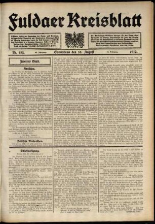 Zweite Ausgabe vom Samstag, den 10. August 1912.