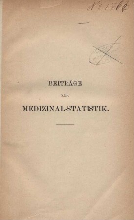 3: Beiträge zur Medizinal-Statistik