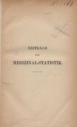 3: Beiträge zur Medizinal-Statistik