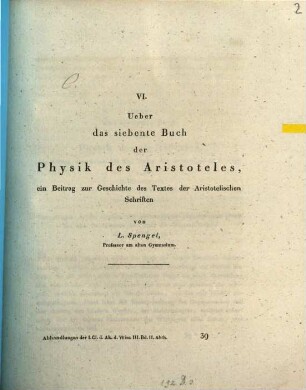 Ueber das siebente Buch der Physik des Aristoteles : ein Beitrag zur Geschichte des Textes der aristotelischen Schriften