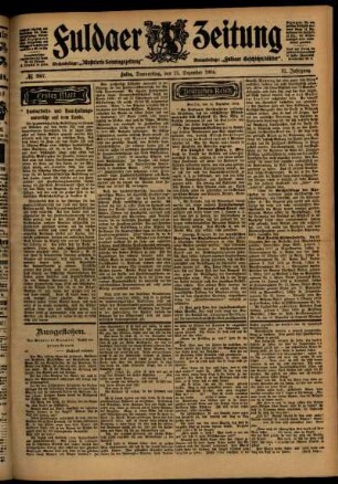 Erste Ausgabe vom Donnerstag, den 15. Dezember 1904.