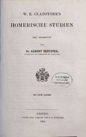 W. E. Gladstone's Homerische Studien