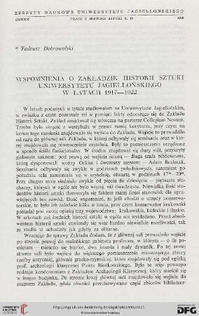 19: Wspomnienia o Zakładzie Historii Sztuki Uniwersytetu Jagiellońskiego w latach 1917 - 1922