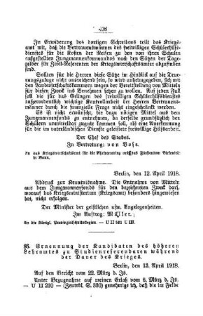 Ernennung der Kandidaten des höheren Lehramtes zu Studienreferendaren während der Dauer des Krieges : [B. Allgemeine Angelegenheiten der Unterrichtsanstalten]