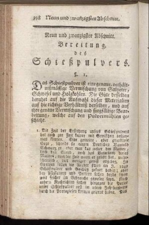 Neun und zwanzigster Abschnitt. Bereitung des Schießpulvers.