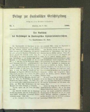 Beilage zur Hanseatischen Gerichtszeitung. No. 1.