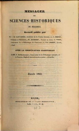Messager des sciences historiques de Belgique. 1842
