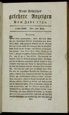 27stes Stück. Den 3ten April.