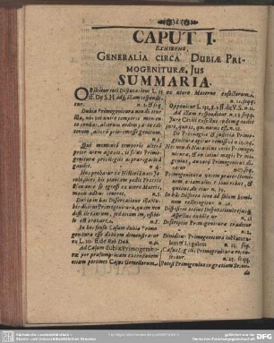 Caput I. Exhibens. Generalia Circa Dubiae Primogeniturae Jus Summaria