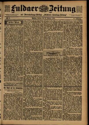 Erste Ausgabe vom Freitag, den 20. Februar 1903.