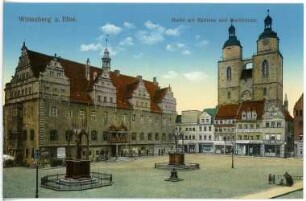 Wittenberg. Markt mit Rathaus und Stadtkirche