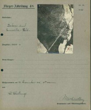 Foto feindlicher Stellungen im Birkenwald und im Ernwiller Wald südwestlich von Niederaspach (Luftbild)