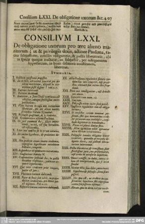 Consilium LXXI. De obligatione uxorum pro aere alieno maritorum; [...]