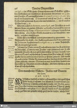 Von mancherley Mälern, Flecken und Blatern der Haut. Cap. XXV.