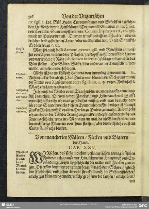 Von mancherley Mälern, Flecken und Blatern der Haut. Cap. XXV.