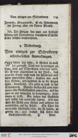 4. Abtheilung: Von einigen zur Schreiberey erforderlichen Anmerkungen