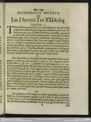 Dissertatio Octava Ad Lib. I. Instit. Tit. XXI. & seq.