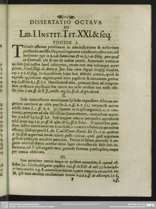 Dissertatio Octava Ad Lib. I. Instit. Tit. XXI. & seq.