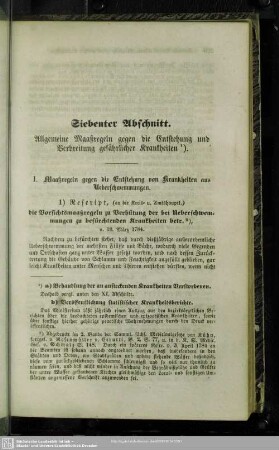 Siebenter Abschnitt. Allgemeine Maaßregeln gegen die Entstehung und Verbreitung gefährlicher Krankheiten