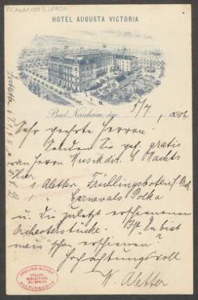 Brief an B. Schott's Söhne : 05.07.1902