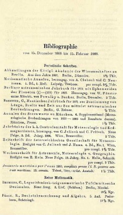 Bibliographie vom 15. December 1868 bis 15. Februar 1869.