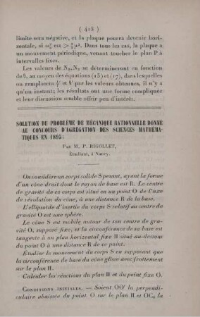 Solution du problème de mécanique rationnelle donné au concours d'agrégation des sciences mathématiques en 1895.