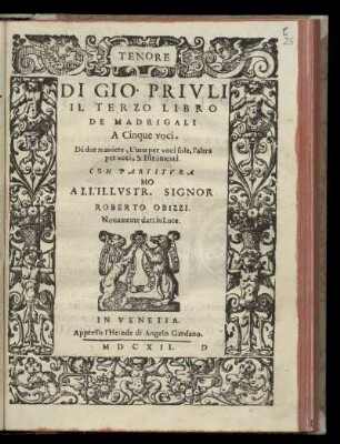 Giovanni Priuli: Il terzo libro de madrigali a cinque voci ... Tenore