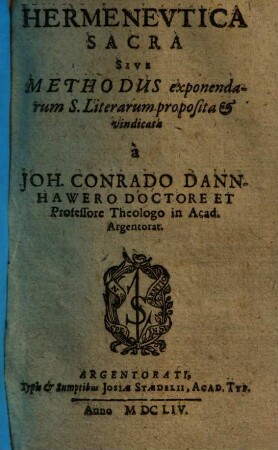 Hermenevtica Sacra Sive Methodus exponendarum S. Literarum