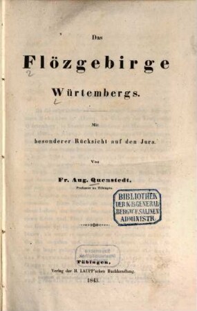 Das Flözgebirge Würtembergs : mit besonderer Rücksicht auf den Jura