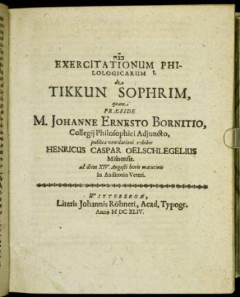 Exercitationum Philologicarum I. de Tikkun Sophrim