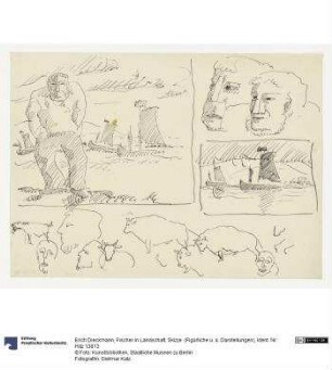 Fischer in Landschaft, Skizze (Figürliche Darstellungen)