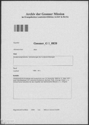 Kuratoriumsprotokolle. Verhandlungen der Curatorial-Sitzungen