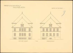 Erziehungsanstalt, Kaufbeuren: Südwestansicht, Nordostansicht 1:100