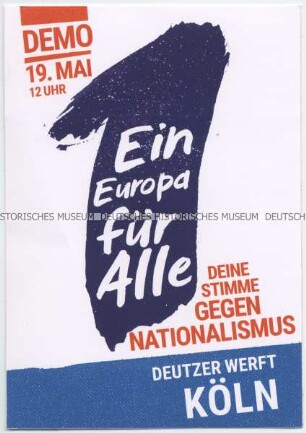 Aufkleber mit Werbung für eine bundesweite Demonstration gegen Nationalismus im Vorfeld der Europawahlen