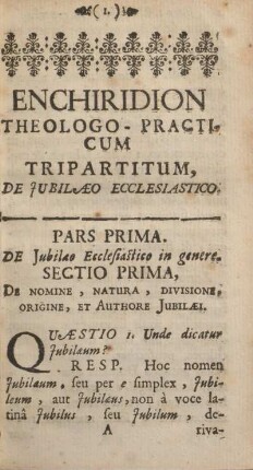 Pars prima. De jubilæo ecclesiastico in genere.