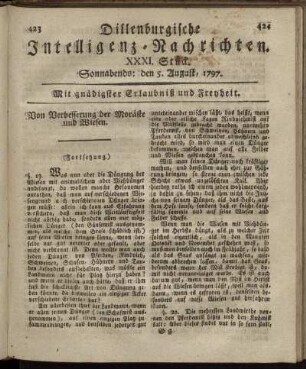 XXXI.Stück. Sonnabends: den 5. August 1797.
