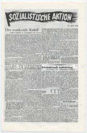 Sozialdemokratisches Exil-Blatt "Sozialistische Aktion" u.a. über die Aufrüstung Deutschlands