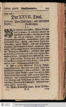 Der XXVII. Titul. Von Verträgen und Gütlichen Rachtungen