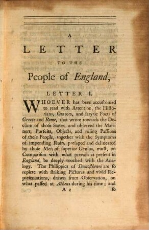 A Letter To The People of England. 1, On The Present Situation and Conduct Of National Affairs