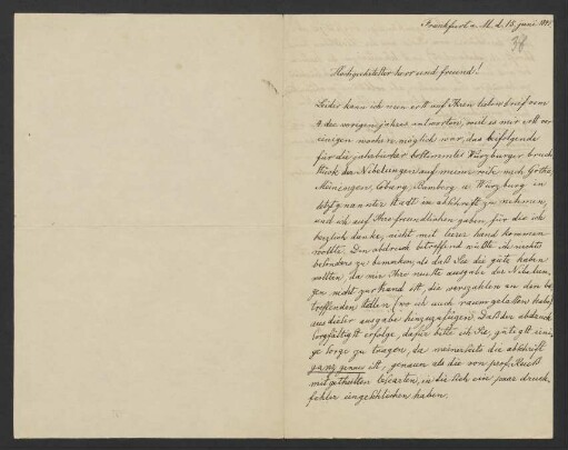 Brief an F. H. von der Hagen, Frankfurt/M., 15. Juni 1845