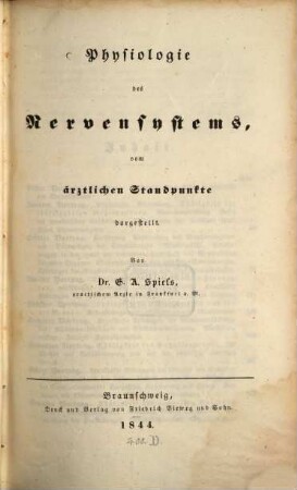 Physiologie des Nervensystems : vom ärztlichen Standpunkte dargestellt