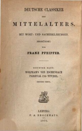 Wolfram's von Eschenbach Parzival und Titurel, 1