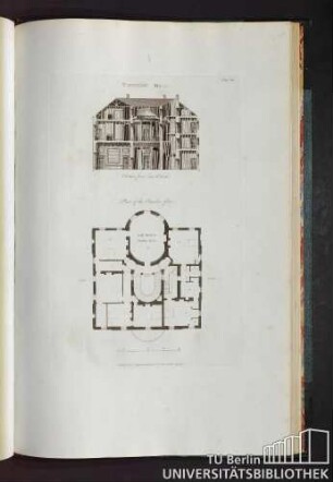 Plate 20. Tendring Hall. Section from East to West. Plan of the Chamber floor.
