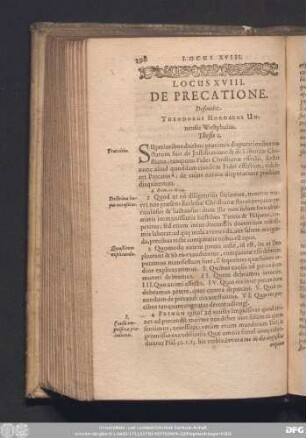 Locus XVIII. De Precatione. Defendit Theodorus Hordaeus Unnensis Westphalus.