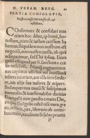 Tertia Consolatio, Nostra caussa Dei caussa est, et iustißima.