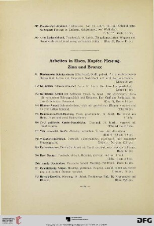 Arbeiten in Eisen, Kupfer, Messing, Zinn, Bronze (Nr. 381-421)