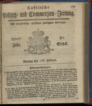 8tes Stueck, Montag den 17ten Februar 1800