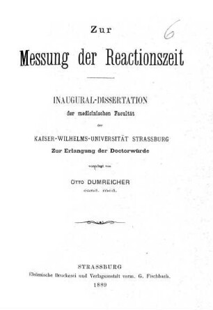 Zur Messung der Reactionszeit: Diss.