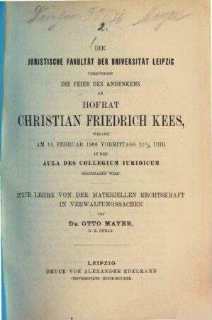 Zur Lehre von der materiellen Rechtskraft in Verwaltungssachen