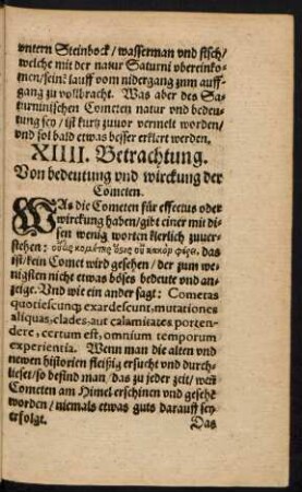 XIII. Betrachtung. Von bedeutung und wirckung der Cometen.